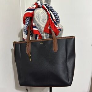 Fossil Sydney Brown XL Black Leather Tote